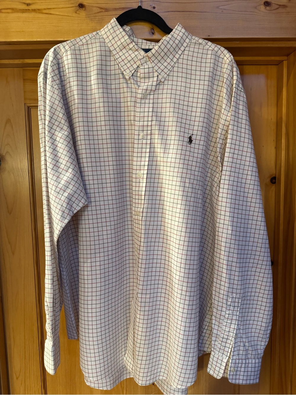 Ralph Lauren White Button-Down Shirt with Navy & Red Windowpane checks